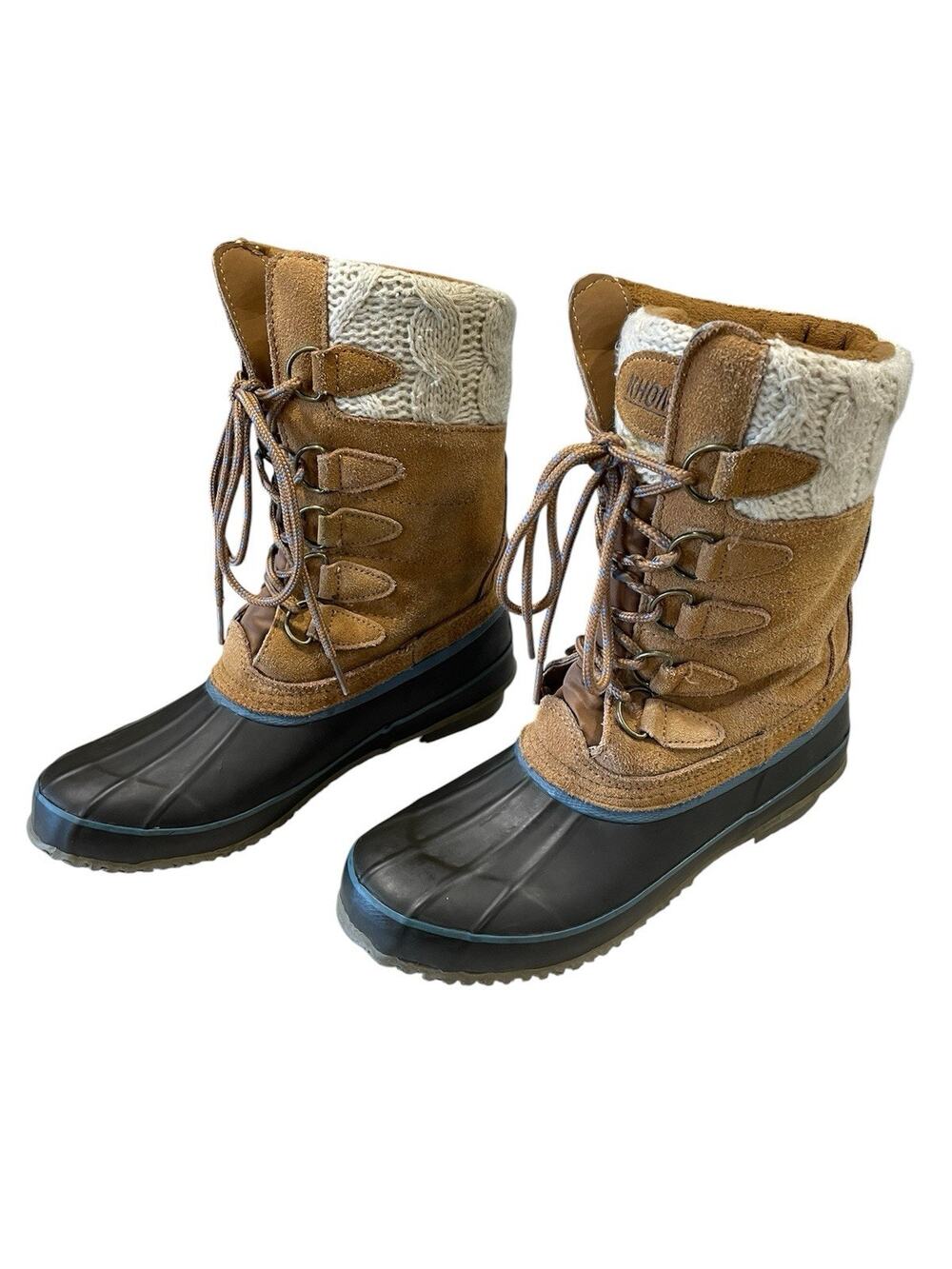 Khombu Cozy Winter Pac Duck Boots Rubber & Leather Women's Size 9 Outdoor